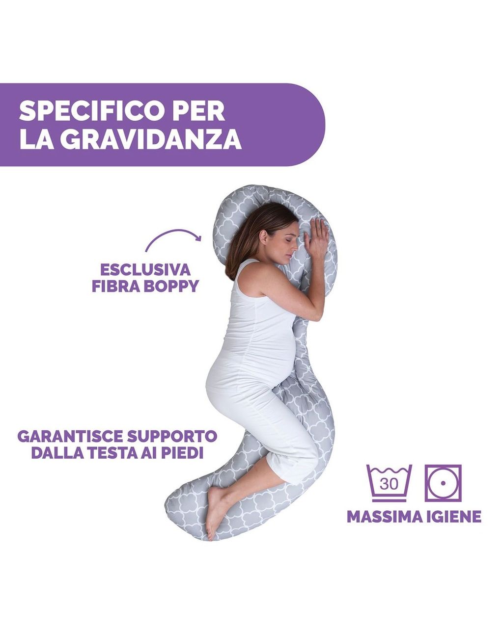 Cuscino gravidanza modulabile custom fit total body pillow criss cross grey - boppy