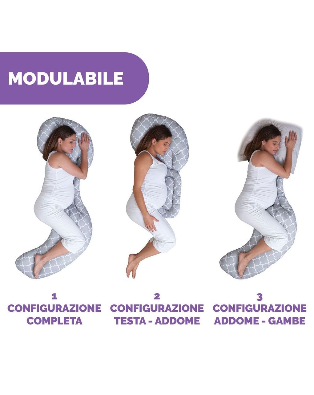 Cuscino gravidanza modulabile custom fit total body pillow criss cross grey - boppy