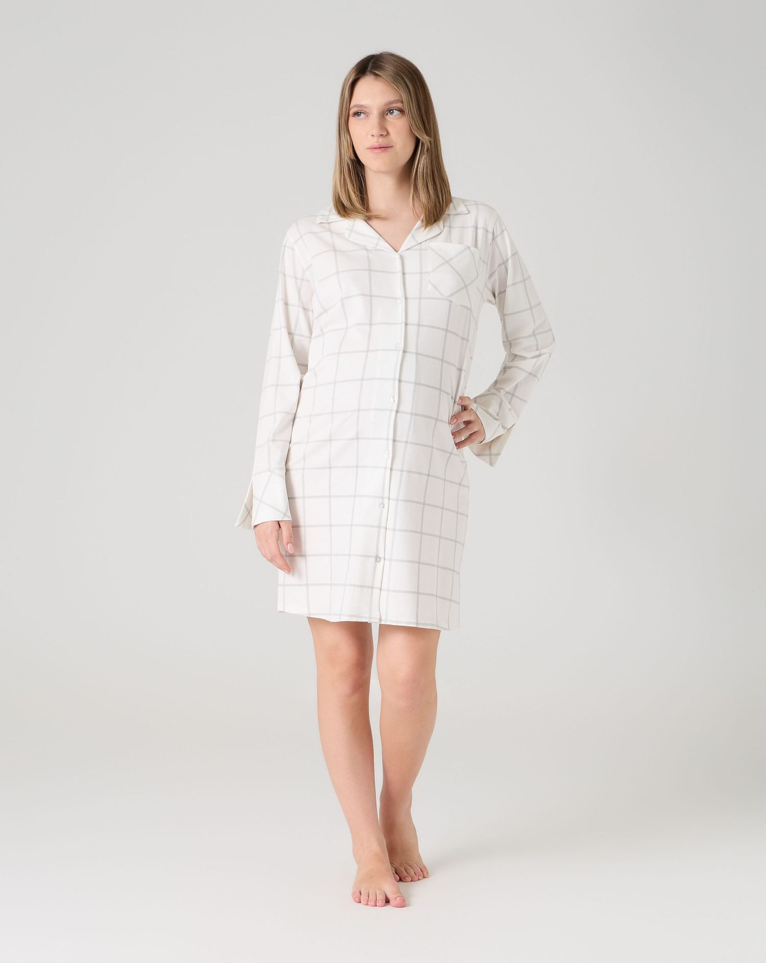 Camicia da notte premaman motivo a quadri panna