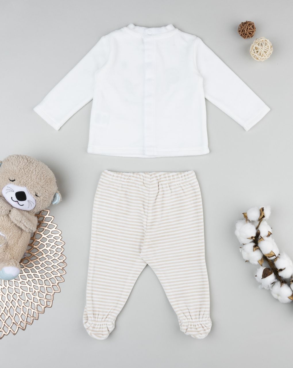 Completo bimbo neonato bianco/beige volpi