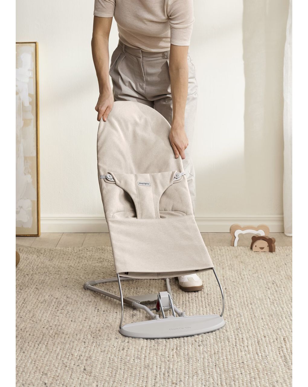Sdraietta bliss tessuto melange beige chiaro - babybjorn