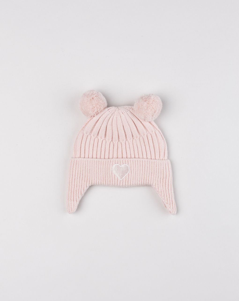 Cappellino  neonata in maglia rosa con doppi pompon