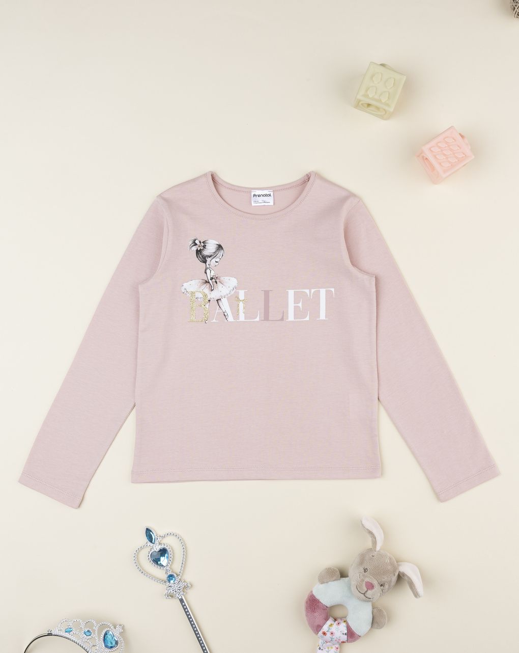 Maglia bimba rosa maniche lunghe stampata