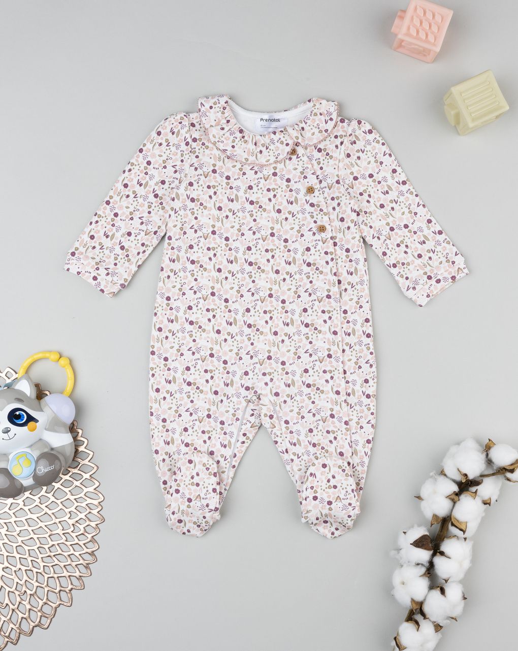 Tutina bimba neonata con piedini a fantasia allover