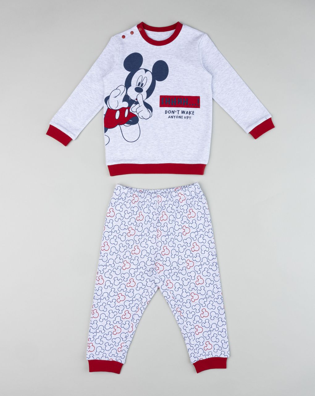 Pigiama lungo due pezzi bimbo grigio "mickey mouse"
