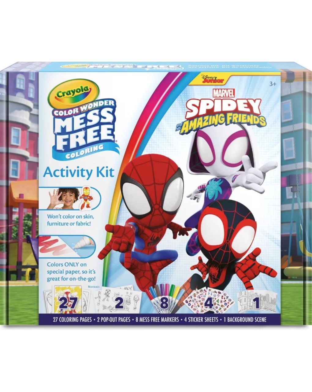 Crayola, color wonder, activity set, spidey, 40+ pezzi, pagine da colorare, pennarelli senza macchia, adesivi, personaggi pop-up