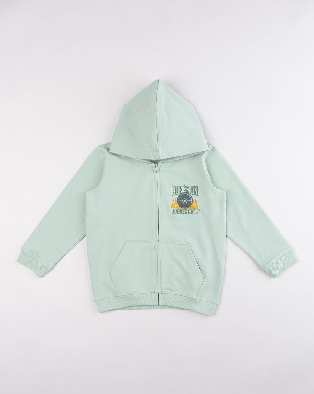 Felpa verde menta con cappuccio e zip bambino "pokémon - gotta catch 'em all!"