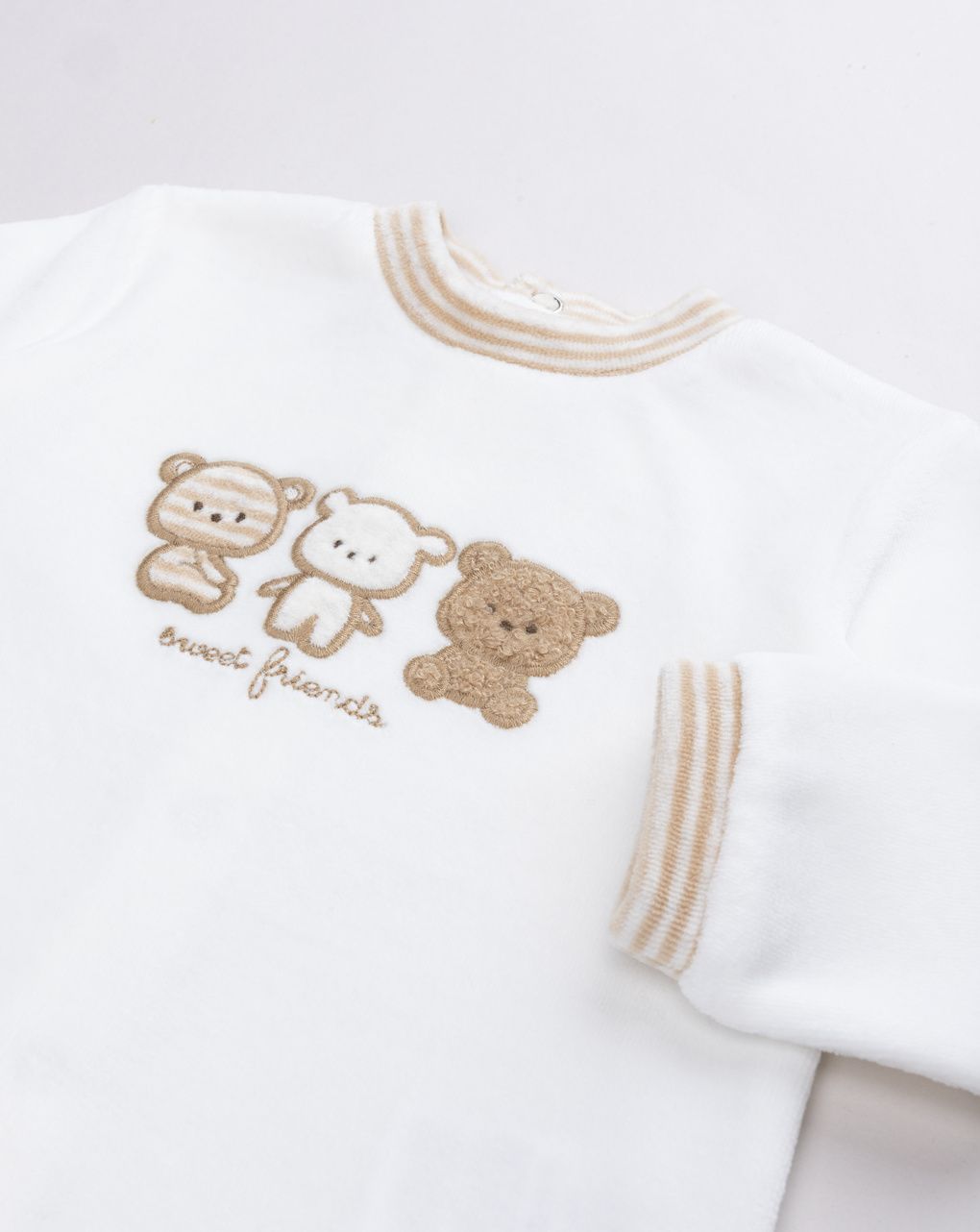 Completo bimbo in ciniglia beige/panna orsetti