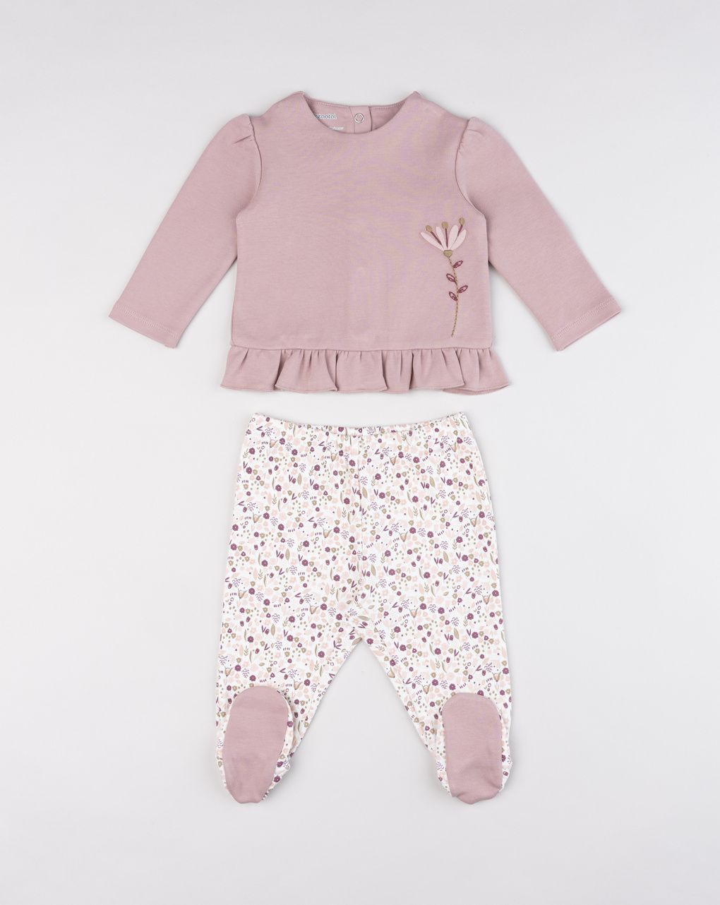 Combinato  due pezzi neonata interlock fiorellini