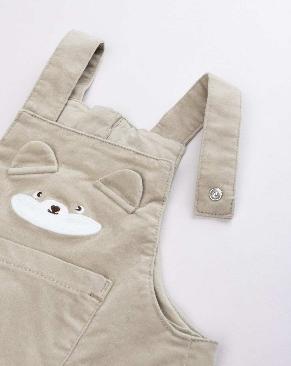 Salopette con applicazione orsetto beige neonato