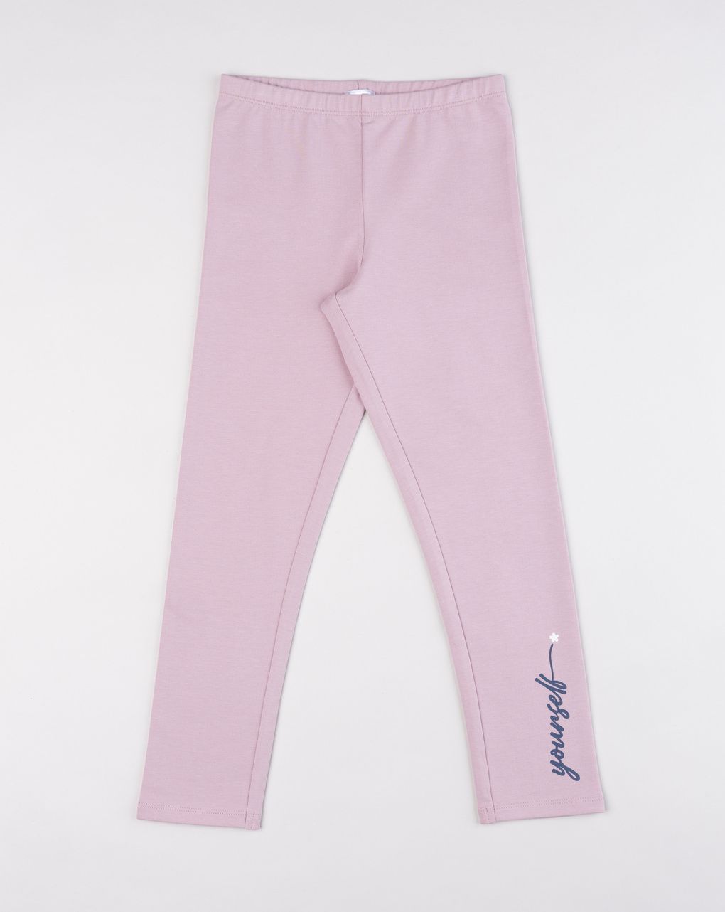 Legging garzati con scritta "yourself" e fiore rosa chiaro bambina