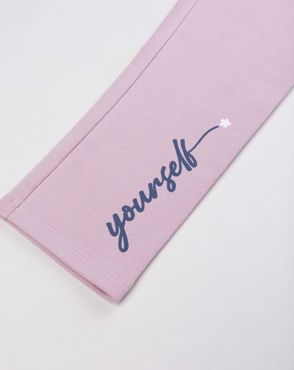 Legging garzati con scritta "yourself" e fiore rosa chiaro bambina