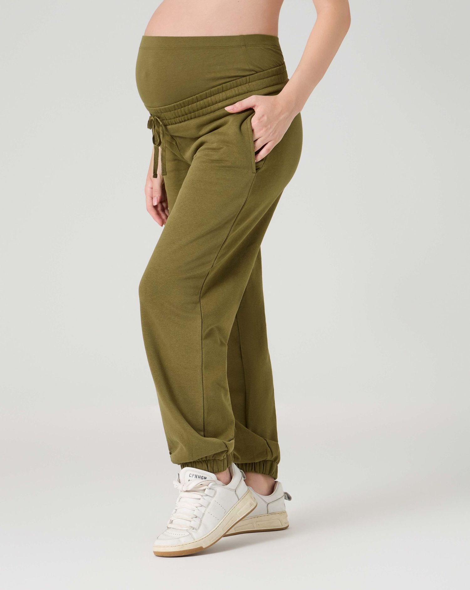 Pantalone premaman in felpa con fascia addominale verde militare