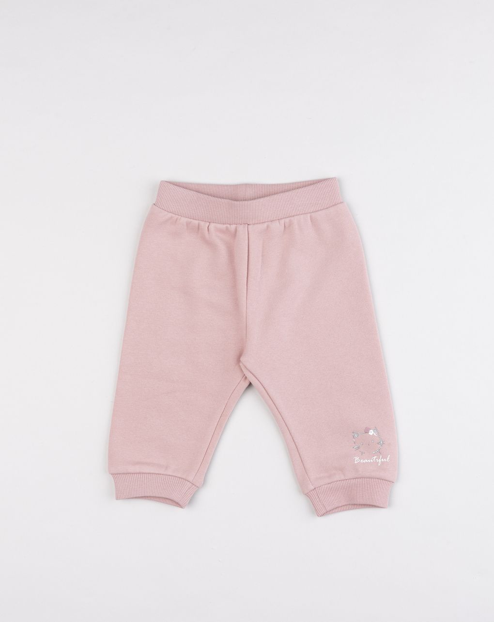 Pantalone felpato neonata rosa con scritta "beautiful"
