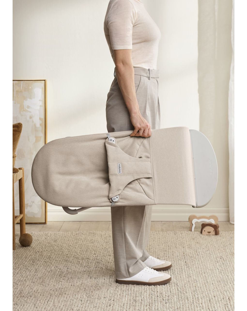 Sdraietta bliss tessuto melange beige chiaro - babybjorn