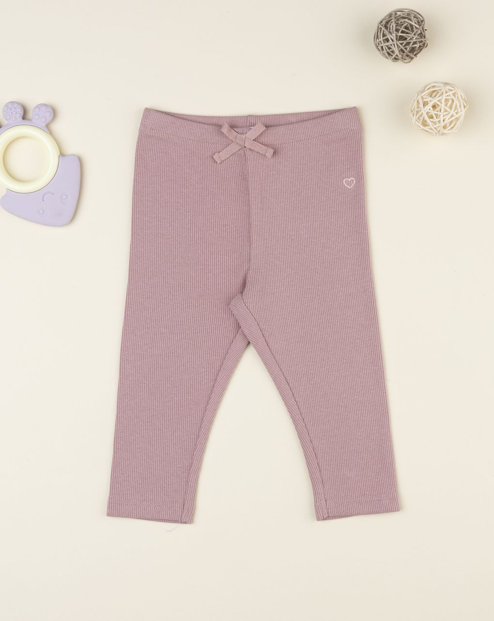 Leggings bimba total rosa antico con fiocco