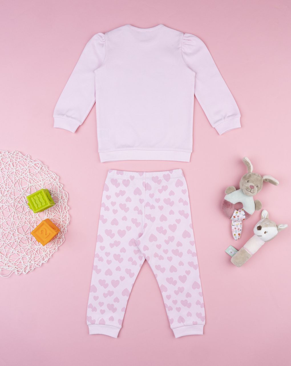 Pigiama bimba rosa cuori e gatto