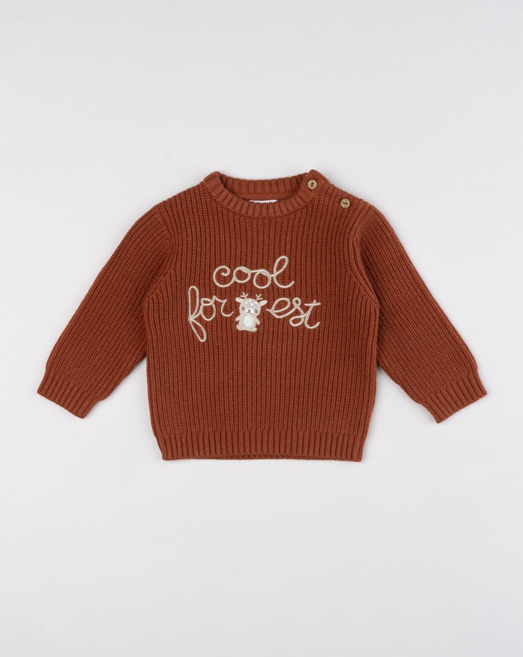 Maglioncino ruggine bimbo in maglia ricamo "cool for forest"
