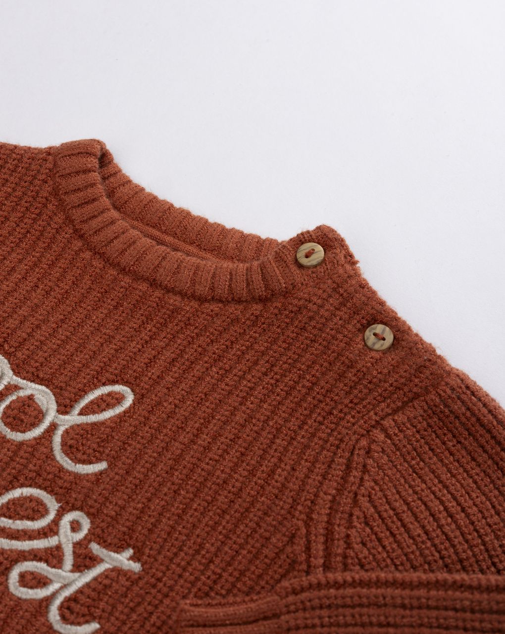 Maglioncino ruggine bimbo in maglia ricamo "cool for forest"