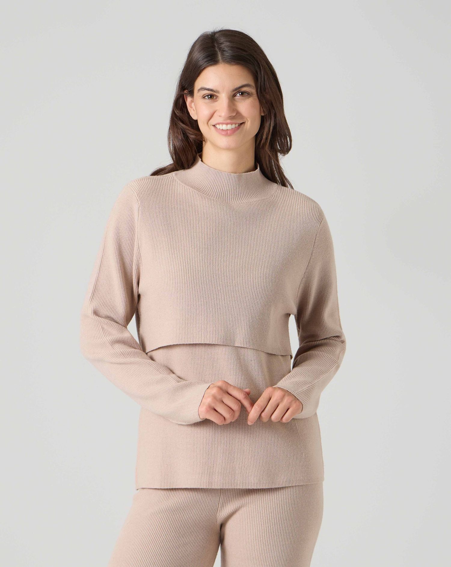 Maglione allattamento premaman a costine beige