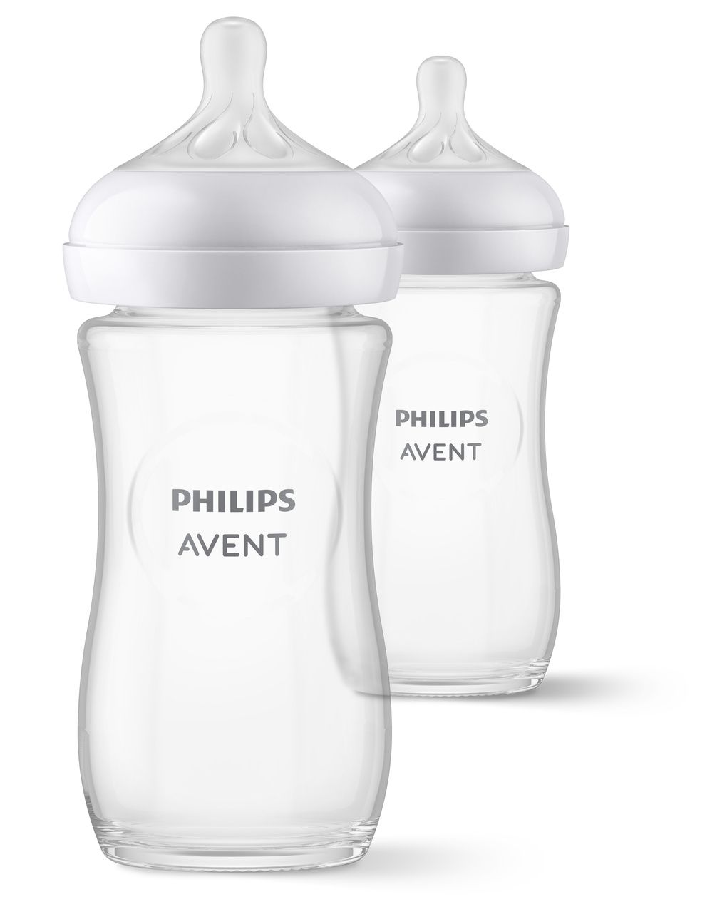Biberon natural response set 2 biberon in vetro 240ml tettarella a flusso medio 1m+ 3-6 mesi - philips avent