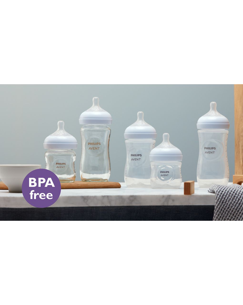 Biberon natural response set 2 biberon in vetro 240ml tettarella a flusso medio 1m+ 3-6 mesi - philips avent