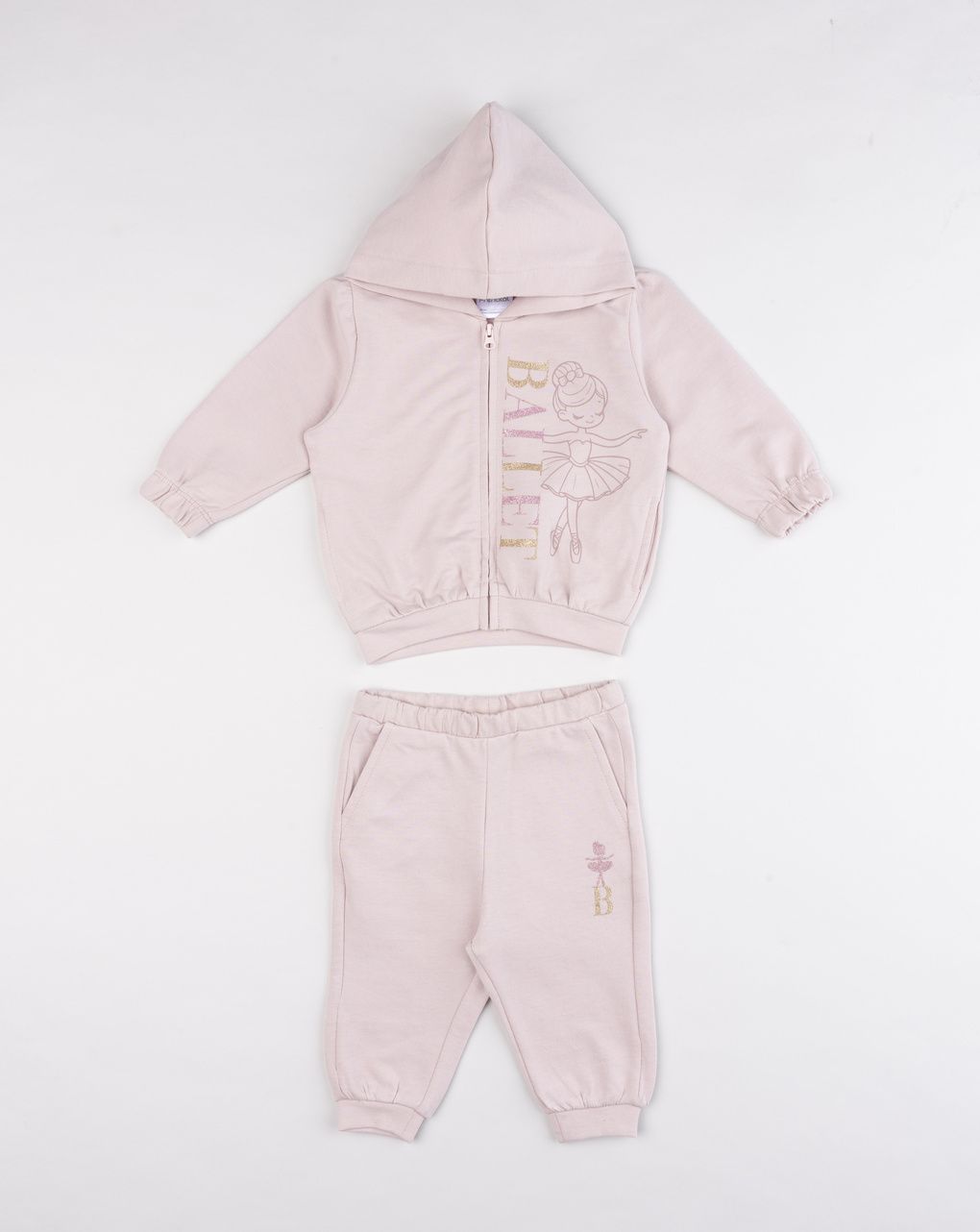 Jogger garzato bimba 2 pezzi rosa con cappuccio "ballet"