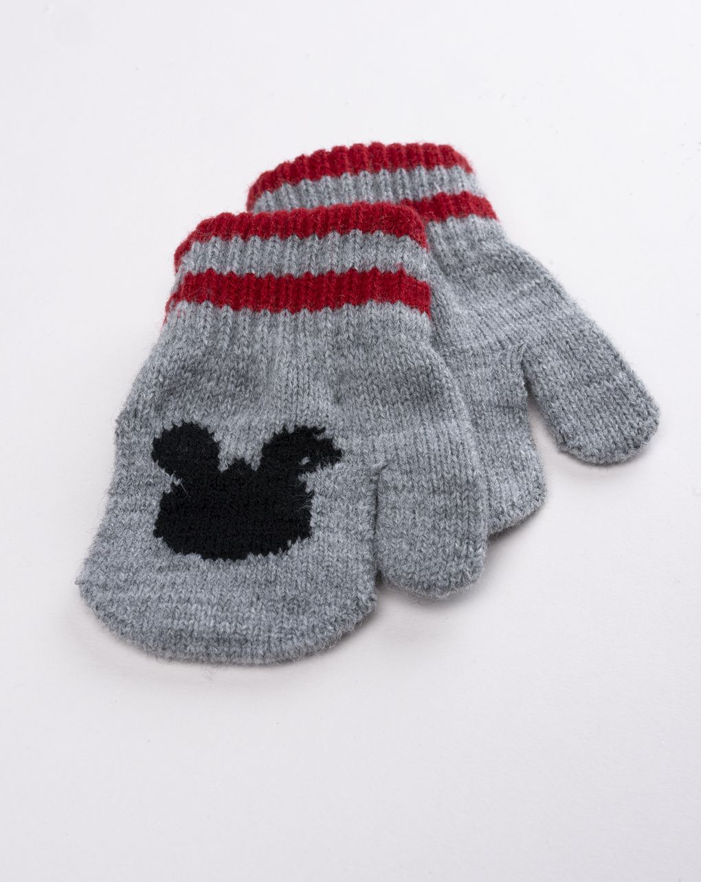 Muffole bimbo in maglia grigia con profilo mickey mouse