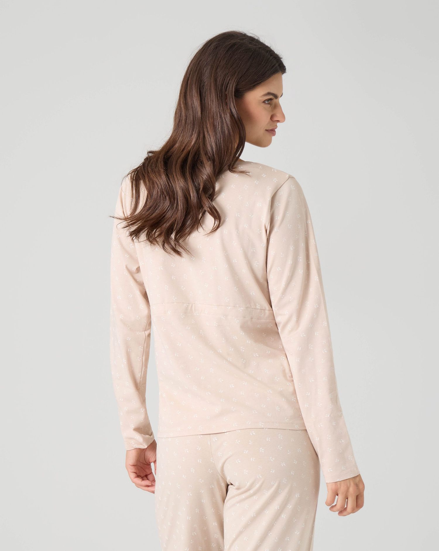 Pigiama allattamento due pezzi motivo foglioline beige