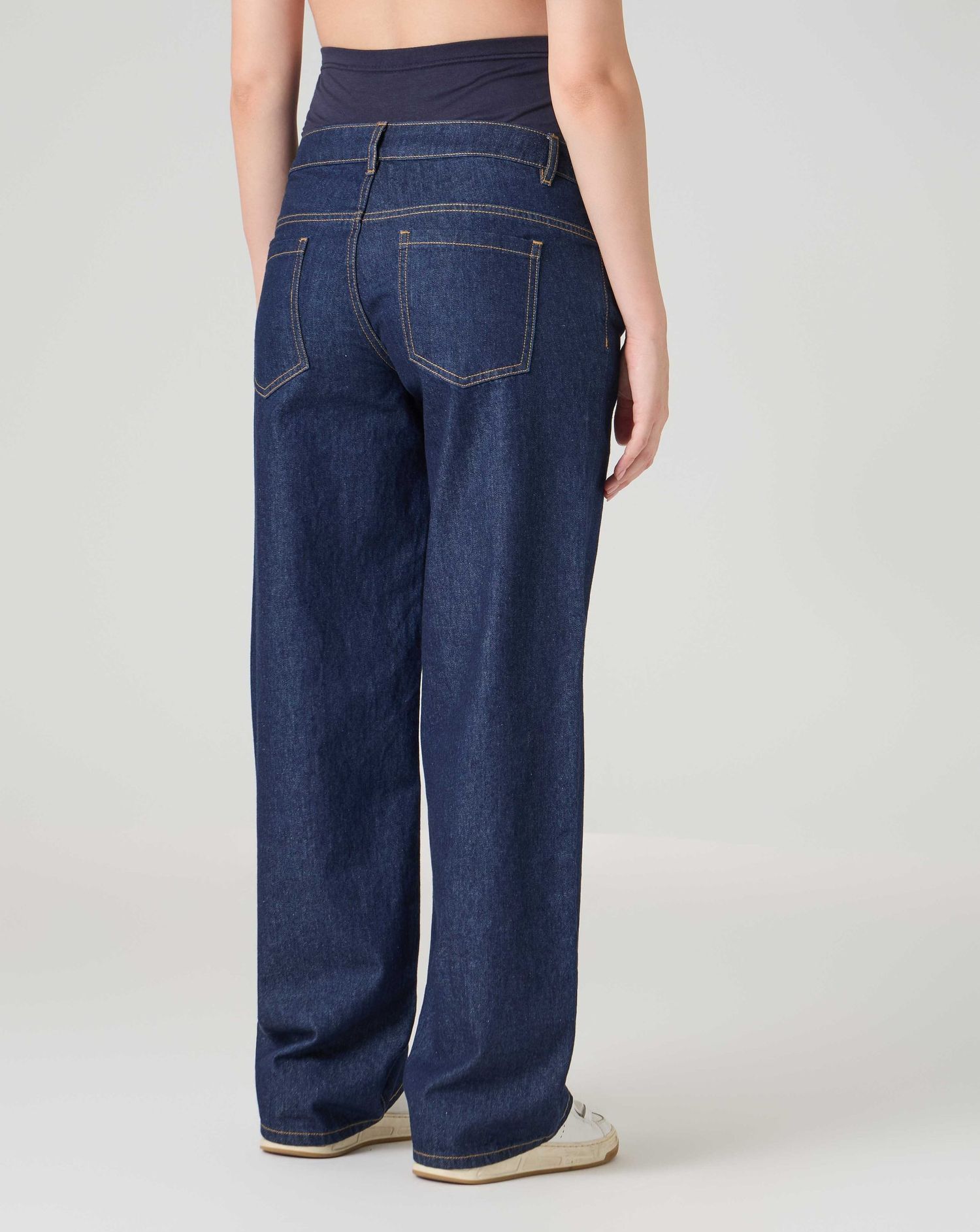 Pantaloni jeans premaman a gamba larga con fascia premaman blu denim scuro