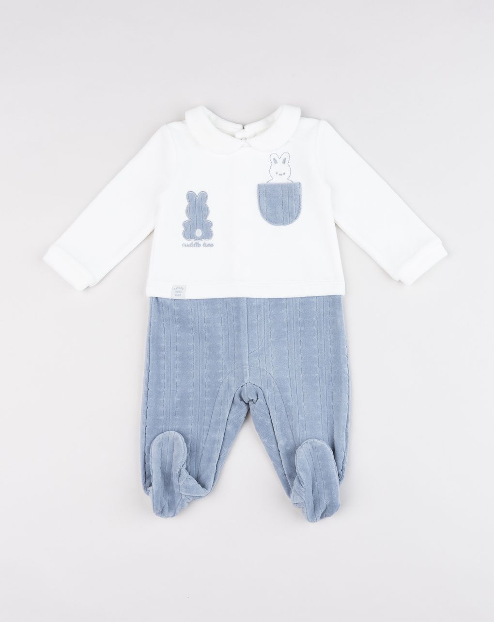 Tutina panna/blu neonato intera in ciniglia