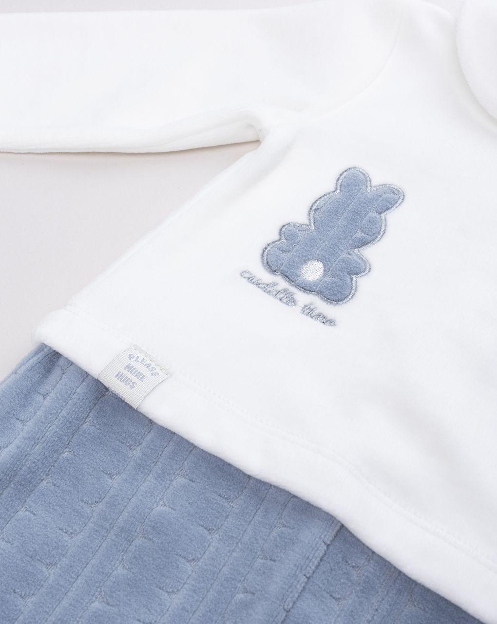 Tutina panna/blu neonato intera in ciniglia