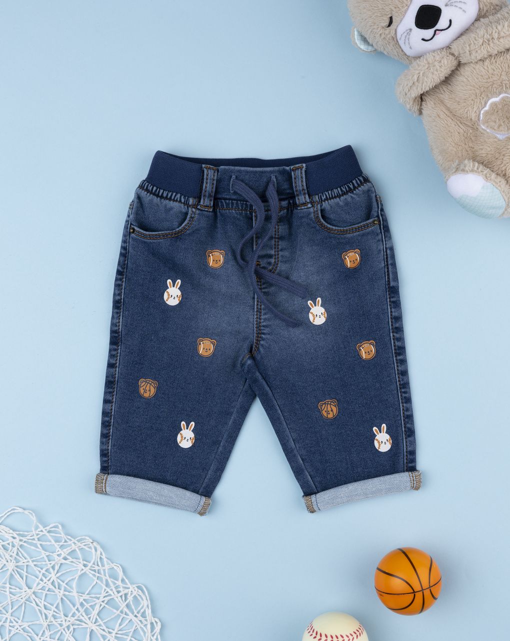 Pantaloni denim bimbo ricami allover