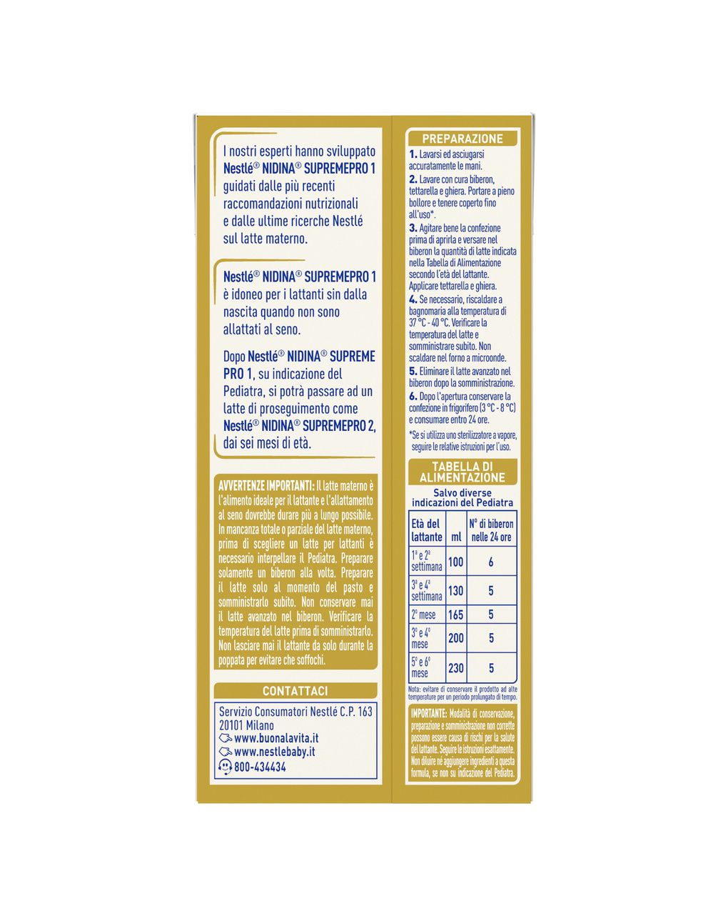 Nidina supremepro 1 latte per lattanti liquido dalla nascita, brick da 300ml - nestle'