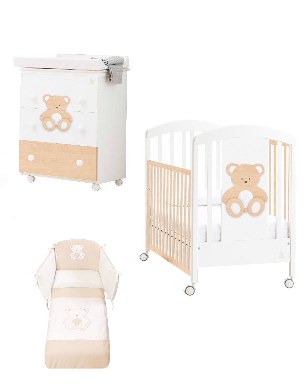 Set 3 pz. peluche nature -letto+bagnetto+piumone - italbaby