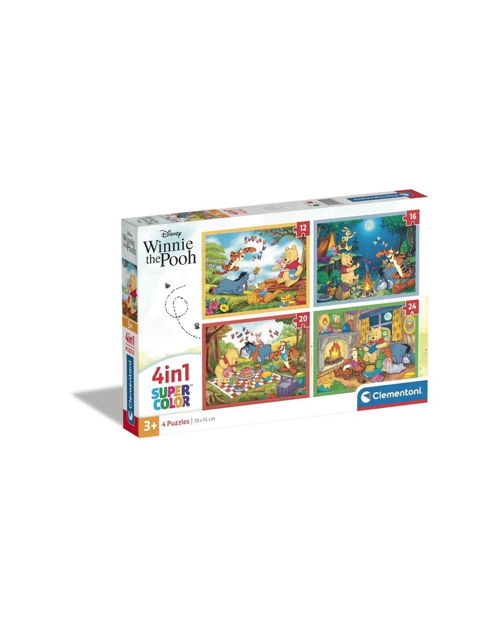 Clementoni supercolor puzzle 4in1 disney winnie the pooh – 1×12 + 1×16 + 1×20 + 1×24 pezzi, puzzle bambini 3 anni
