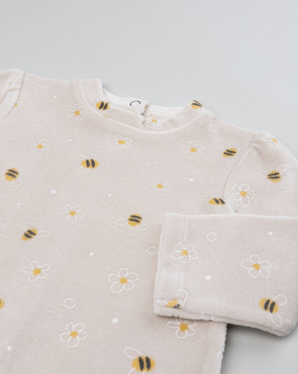 Tutina ciniglia bimba beige "fiori e api"