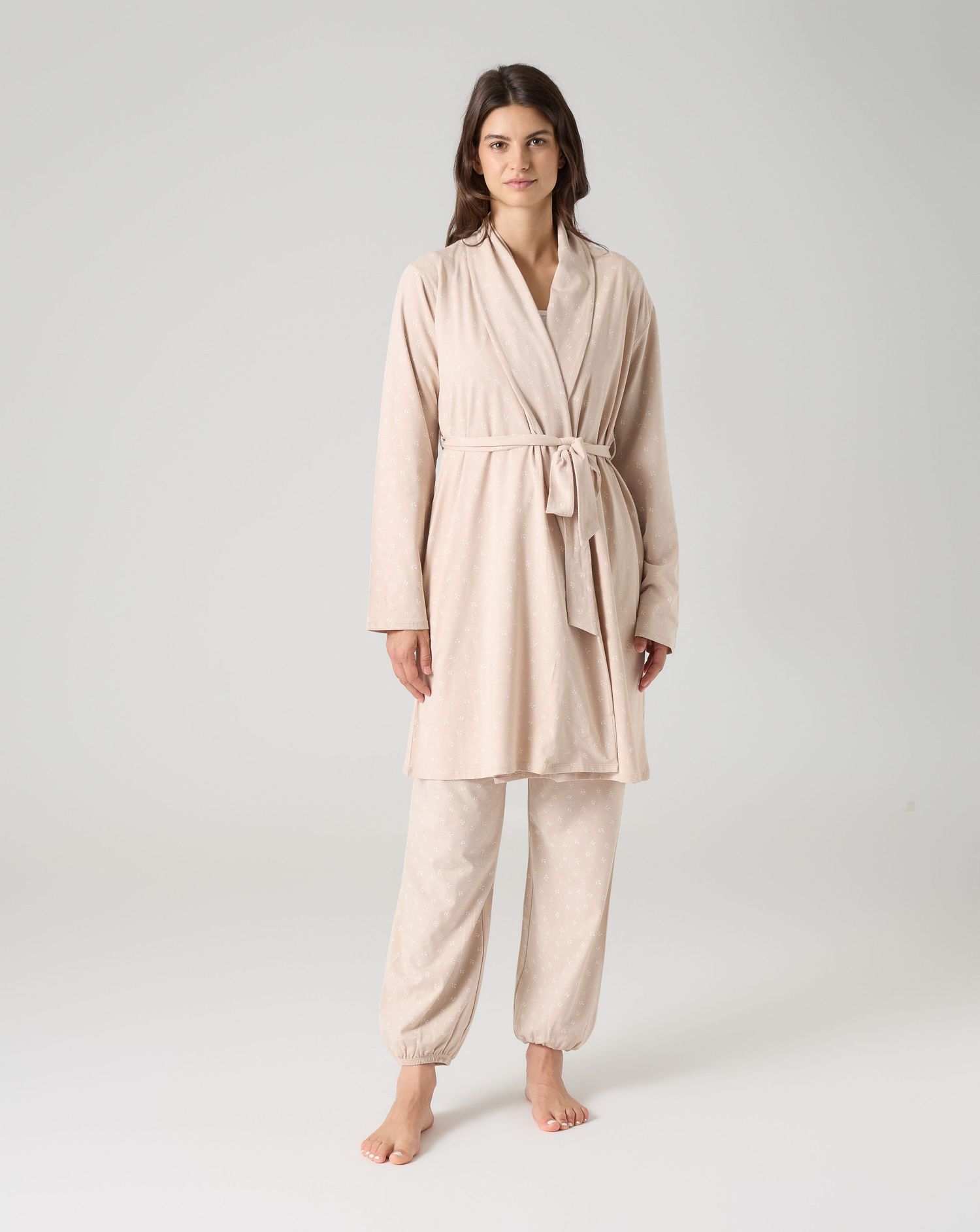 Vestaglia premaman motivo floreale beige