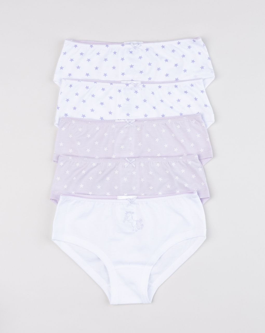 Pack 5 slip bambina lilla/bianco stelline