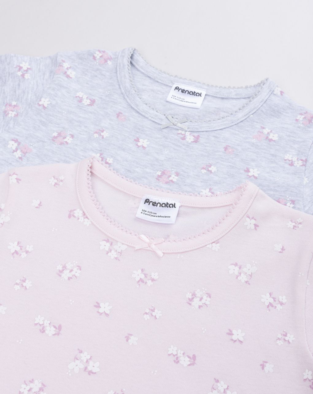 Pack 2 t-shirt intime bambina cotone oeko-tex grigio/rosa