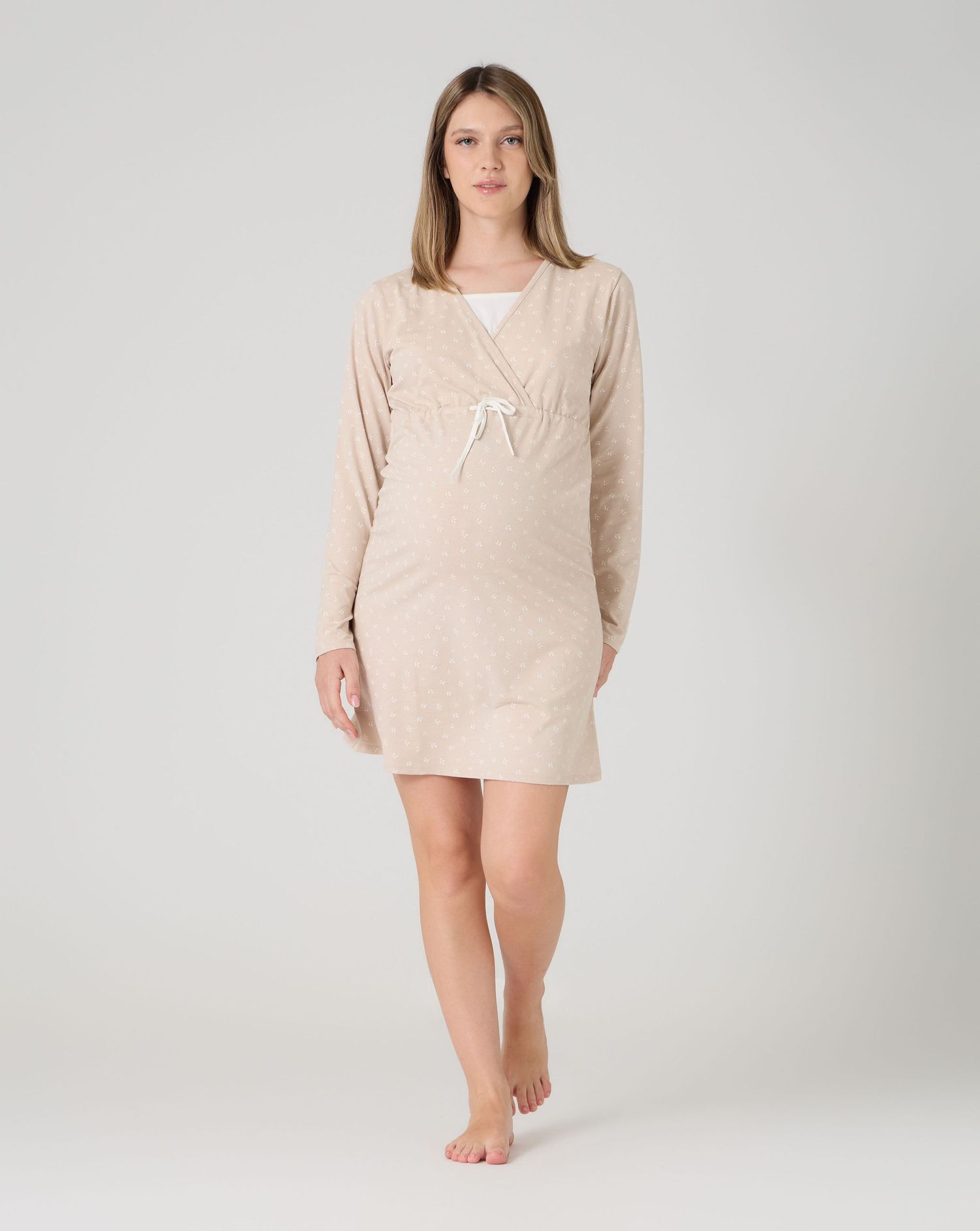 Camicia da notte allattamento motivo floreale beige