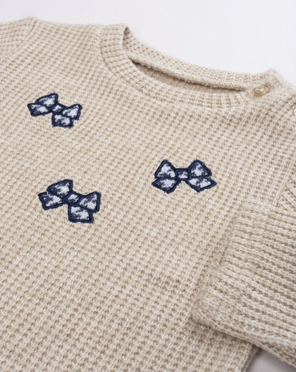 Maglia tricot chic bimba beige fiocchi