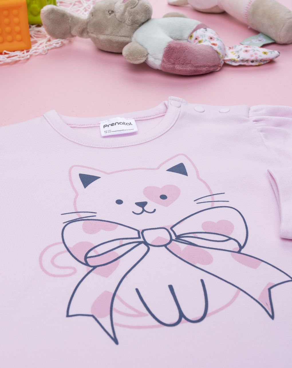 Pigiama bimba rosa cuori e gatto