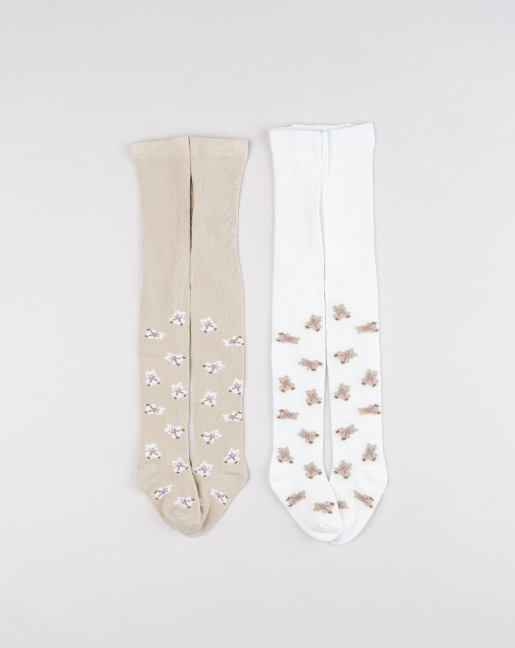 Pack due collant bimba orsetti bianco e beige