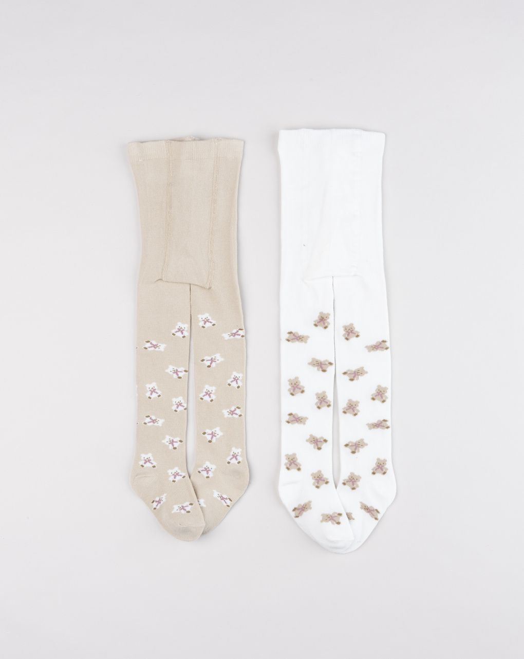 Pack due collant bimba orsetti bianco e beige