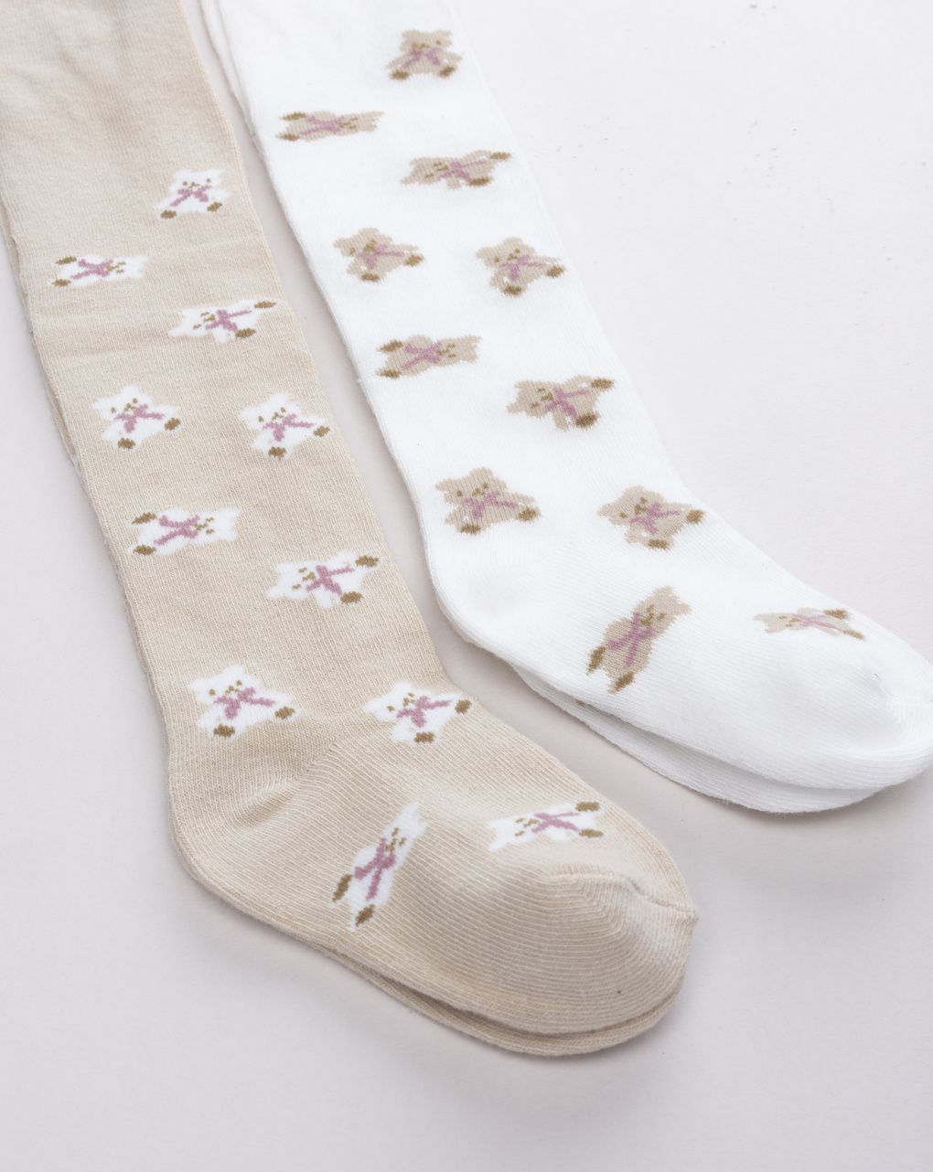 Pack due collant bimba orsetti bianco e beige