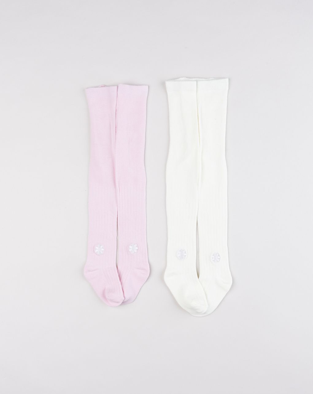Collant bimba rosa e panna con ricamo