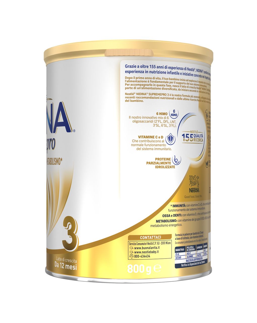 Nidina supremepro 3 latte di crescita polvere da 12 mesi, latta 800g - nestle'