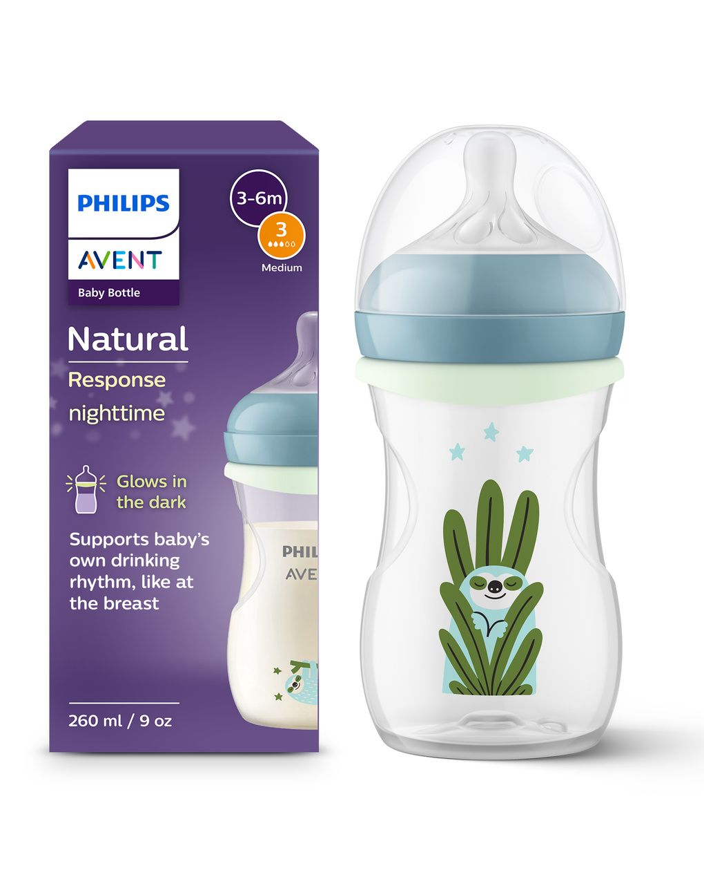Biberon natural response notte 260 ml tettarella a flusso medio 3-6 mesi - philips avent