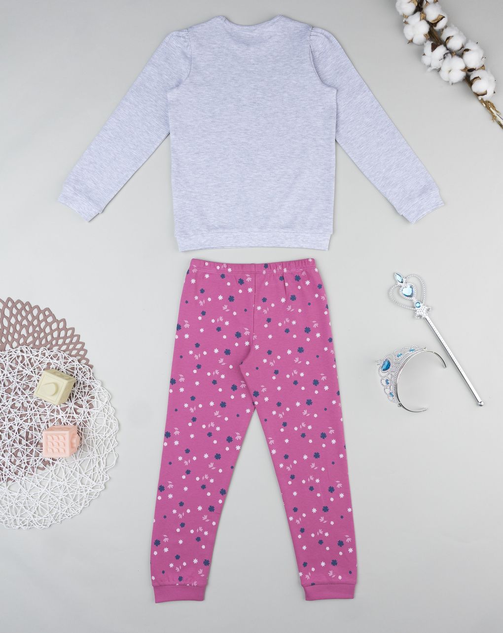 Pigiama leggero bambina grigio/fucsia unicorno
